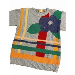 Vtg 80s Western Connection Nubby Sweater M Floral Embellished Retro Art To Wear